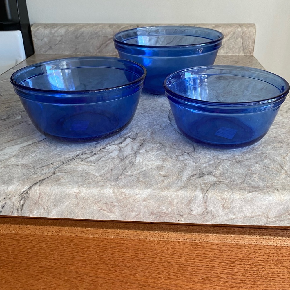 Anchor Ovenware Vintage 3Pc Nesting Bowls Cobalt Blue
